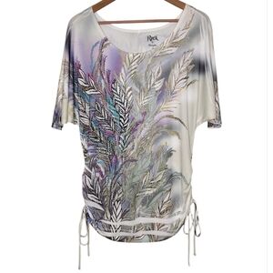 Rock 47 By Wrangler Multicolor Feather Print Scoop Neck Top Sz M